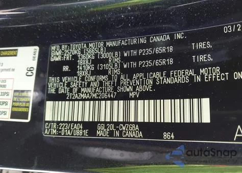 2021 Lexus Rx 350 из США, поврежденный, VIN 2T2AZMAA7MC206447